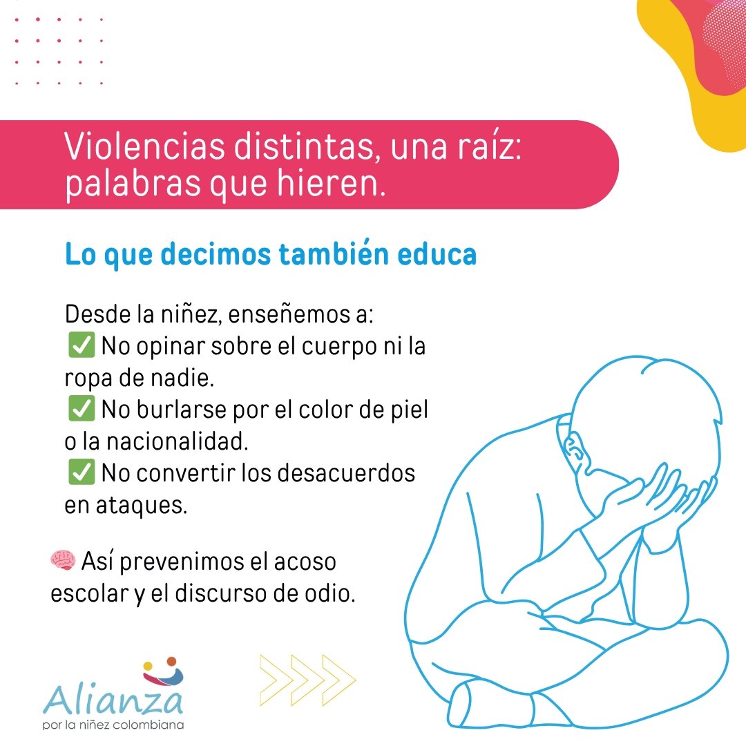 Lo que decimos también educa. Desde la niñez enseñemos a no burlarse, no opinar sobre el cuerpo y a no convertir desacuerdos en ataques. Así prevenimos el acoso y el odio. 💬🛑 #NiñezSinViolencias