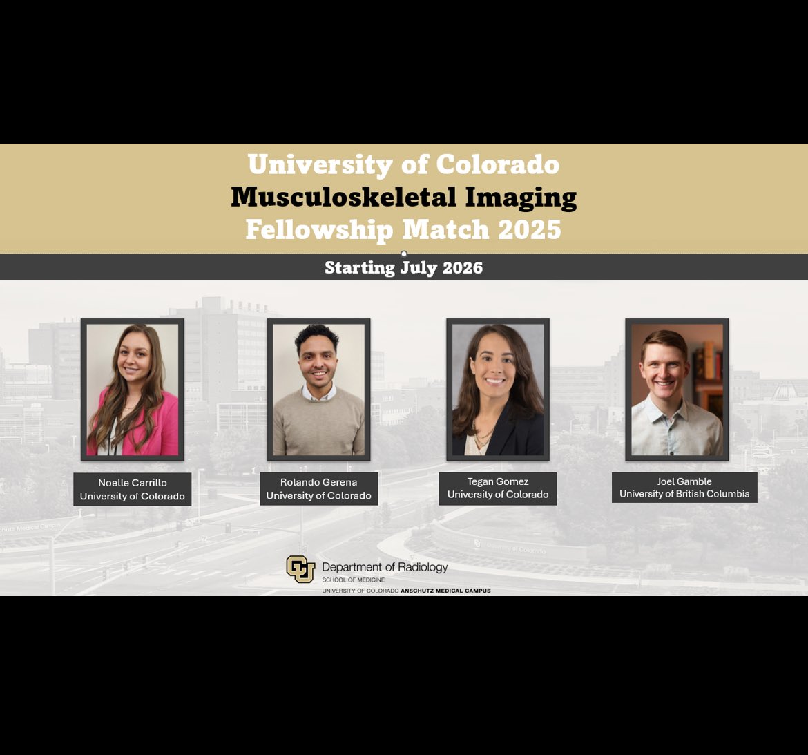 CU Radiology (@curadiology) on Twitter photo Congratulations to our newly matched fellows!! We are thrilled to have you join some of our amazing fellowship programs!!
<a href="/CUneurorad/">CU Neuroradiology</a> <a href="/cu_msk/">CU MSK Radiology</a> #cubreastimaging
<a href="/CUAnschutz/">CU Anschutz Medical Campus</a> <a href="/CUMedicalSchool/">CU School of Medicine</a> <a href="/ErinCookeMD/">Erin Cooke, MD</a>
<a href="/TheASNR/">The American Society of Neuroradiology</a> <a href="/BreastImaging/">Society of Breast Imaging</a> <a href="/SSRbone/">Society of Skeletal Radiology</a> Congratulations to our newly matched fellows!! We are thrilled to have you join some of our amazing fellowship programs!!
<a href="/CUneurorad/">CU Neuroradiology</a> <a href="/cu_msk/">CU MSK Radiology</a> #cubreastimaging
<a href="/CUAnschutz/">CU Anschutz Medical Campus</a> <a href="/CUMedicalSchool/">CU School of Medicine</a> <a href="/ErinCookeMD/">Erin Cooke, MD</a>
<a href="/TheASNR/">The American Society of Neuroradiology</a> <a href="/BreastImaging/">Society of Breast Imaging</a> <a href="/SSRbone/">Society of Skeletal Radiology</a>