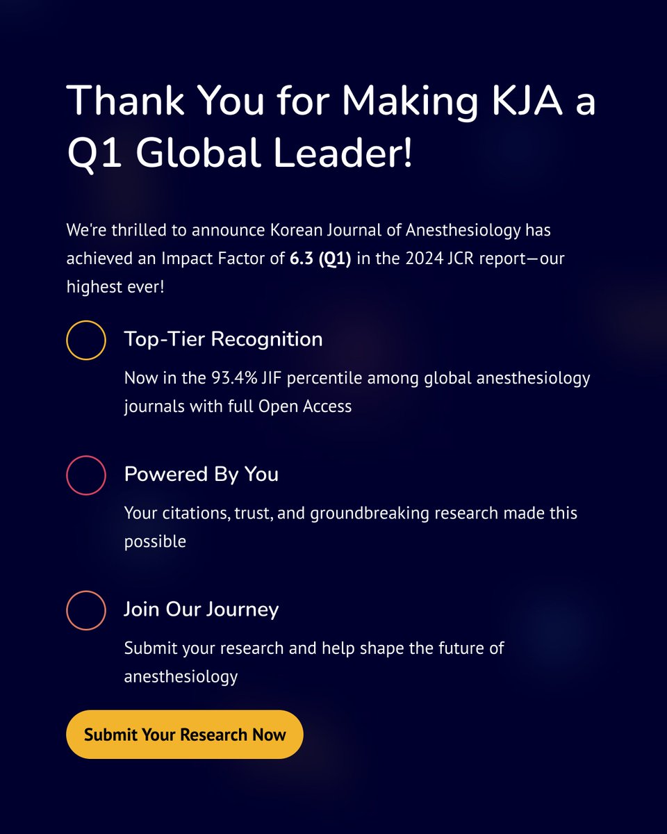 Korean Journal of Anesthesiology (KJA) (@korean_j_anesth) on Twitter photo #KJA #JCR2024 Great Thanks to All of Contributors. Submit Your Research to ekja.org #KJA #JCR2024 Great Thanks to All of Contributors. Submit Your Research to ekja.org