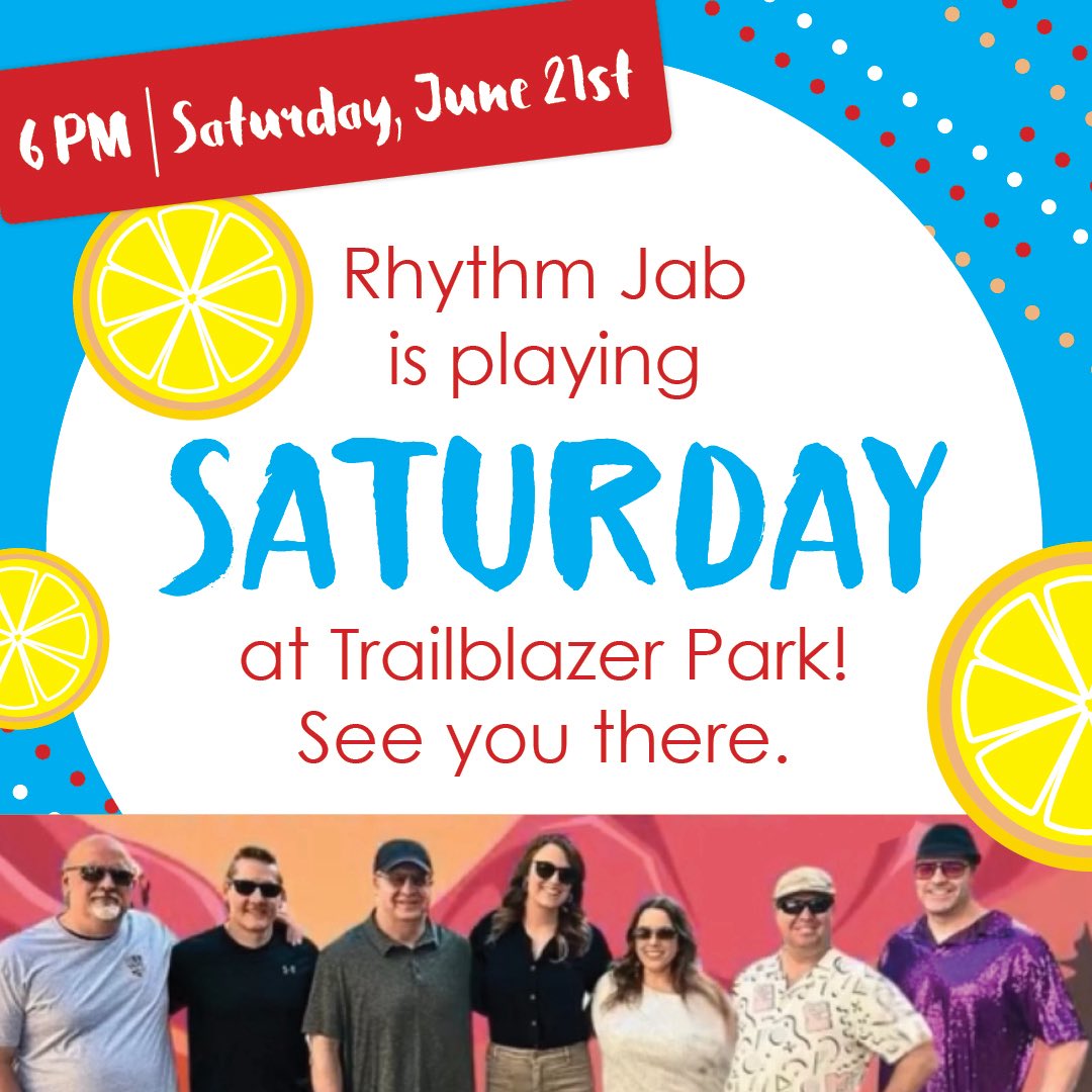 RabbitFoodBike's tweet photo. Come eat, drink, dance, and vibe in TR at Music in the Park on June 21st. We can't wait to see you! The featured band for Trailblazer Park's amphitheater this weekend is Rhythm Jab.  
#rabbitfoodbike #howweroll #musicinthepark #trailblazerpark #thingstodointravelersrest #vegan https://t.co/MOkkhzlzAW