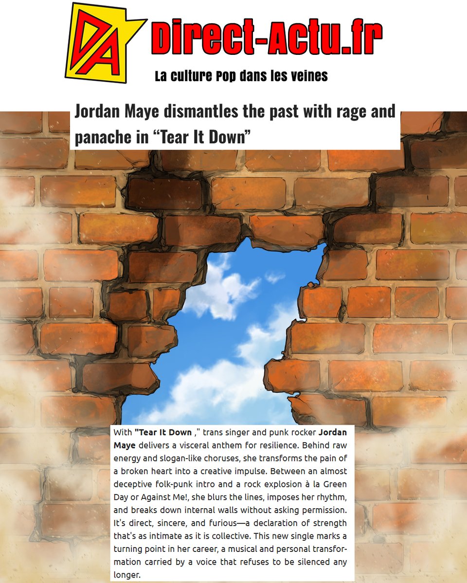 .<a href="/Directactufr/">Direct-Actu.Fr</a> features new Jordan Maye single "Tear it Down" (produced by Eric Breiner of Peach Music), writing: "Maye delivers a visceral anthem for resilience. Behind raw energy and slogan-like choruses, she transforms the pain of a broken heart."

direct-actu.fr/2025/06/14/jor…