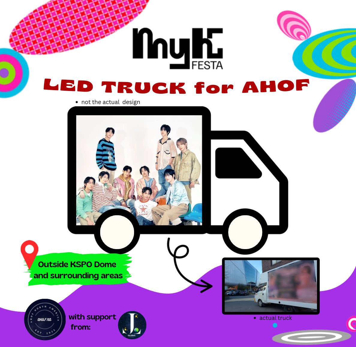 AHOF_NA's tweet image. These fan projects are happening today!
Stay tuned for those who are watching the concert—we’ll be posting the location later where you can claim your hand banner and glow stick!
The led truck will be stationed outside in the afternoon.
@AHOF_official
#AHOF #아홉
#MyKFESTA