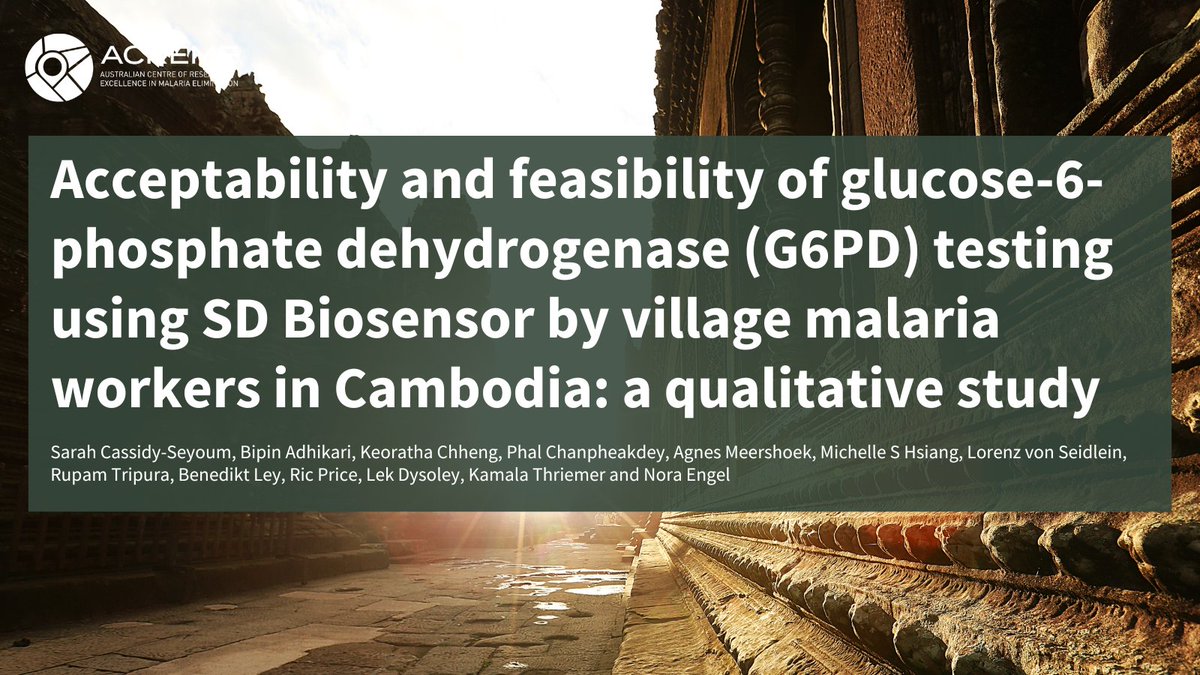 P. vivax is the predominant cause of malaria in the GMS. To ensure safe treatment with primaquine, point-of-care G6PD testing was rolled out in Cambodia. This study aims to explore the acceptability and feasibility of implementing community-level testing🔗gh.bmj.com/content/10/6/e…