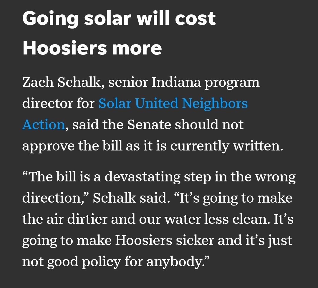 ZachSchalk's tweet photo. The budget bill working through Congress is a bad deal for Hoosier families, workers, and businesses. @SenToddYoung and his colleagues in the Senate need to fix this bill and #SaveSolar! https://t.co/aAiiKiBg25