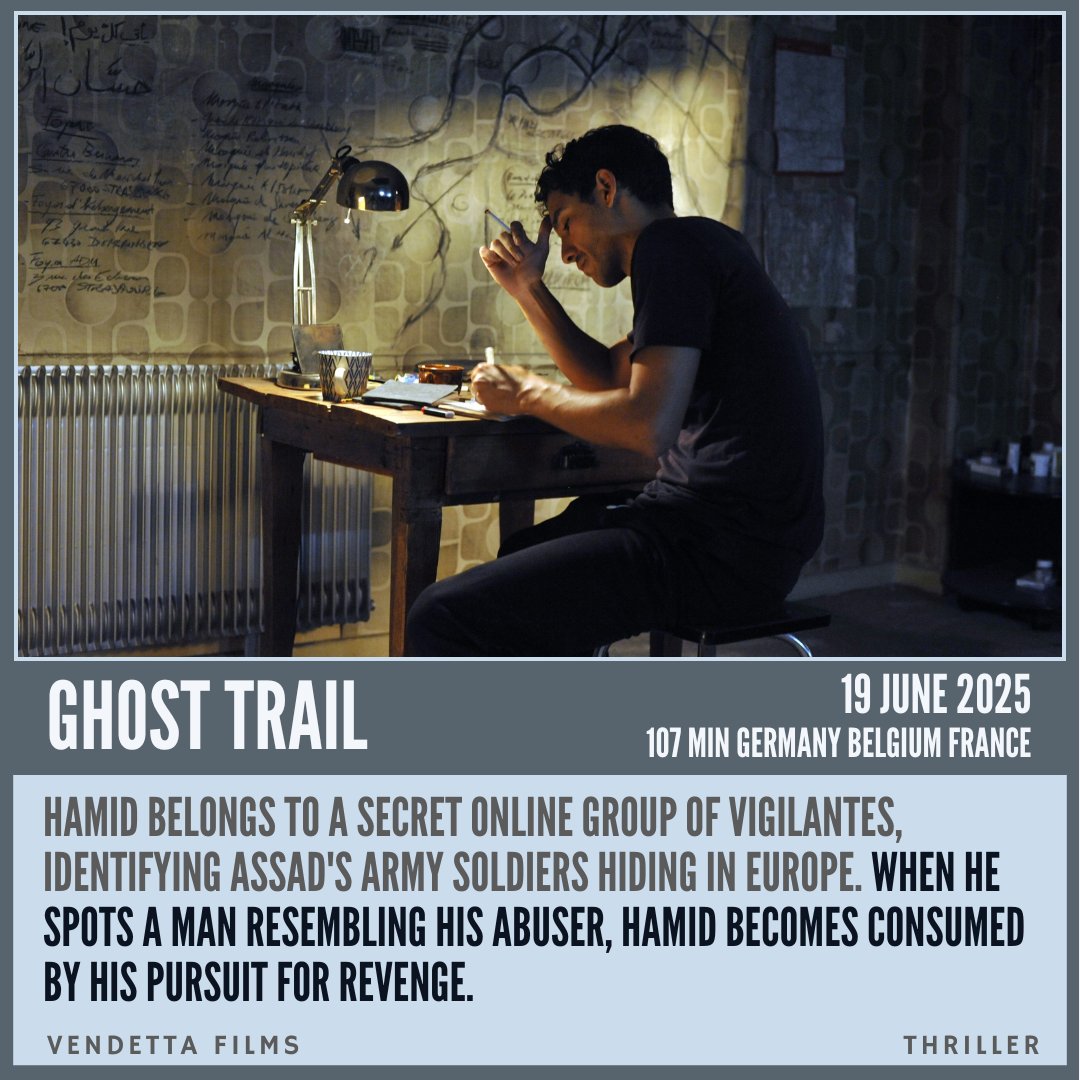 Hamid belongs to a secret online group of vigilantes, identifying Assad's army soldiers hiding in Europe. When he spots a man resembling his abuser, Hamid becomes consumed by his pursuit for revenge.
filmq.com.au/movie/ghost-tr…

#filmQ #GhostTrail #VendettaFilms