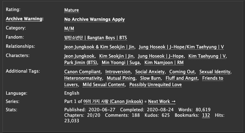 9297recs's tweet photo. NOUMENA by moonbathingrite (@moonbathingrite)

→ mature , 80,619
→ canon compliant
→ coming out, sexual identity
→ mutual pining, slow burn
→ fluff and angst, friends to lovers
→ mild sexual content, possibly unrequited love

https://t.co/ezvcwV2LwD https://t.co/ybyOIiZz4w