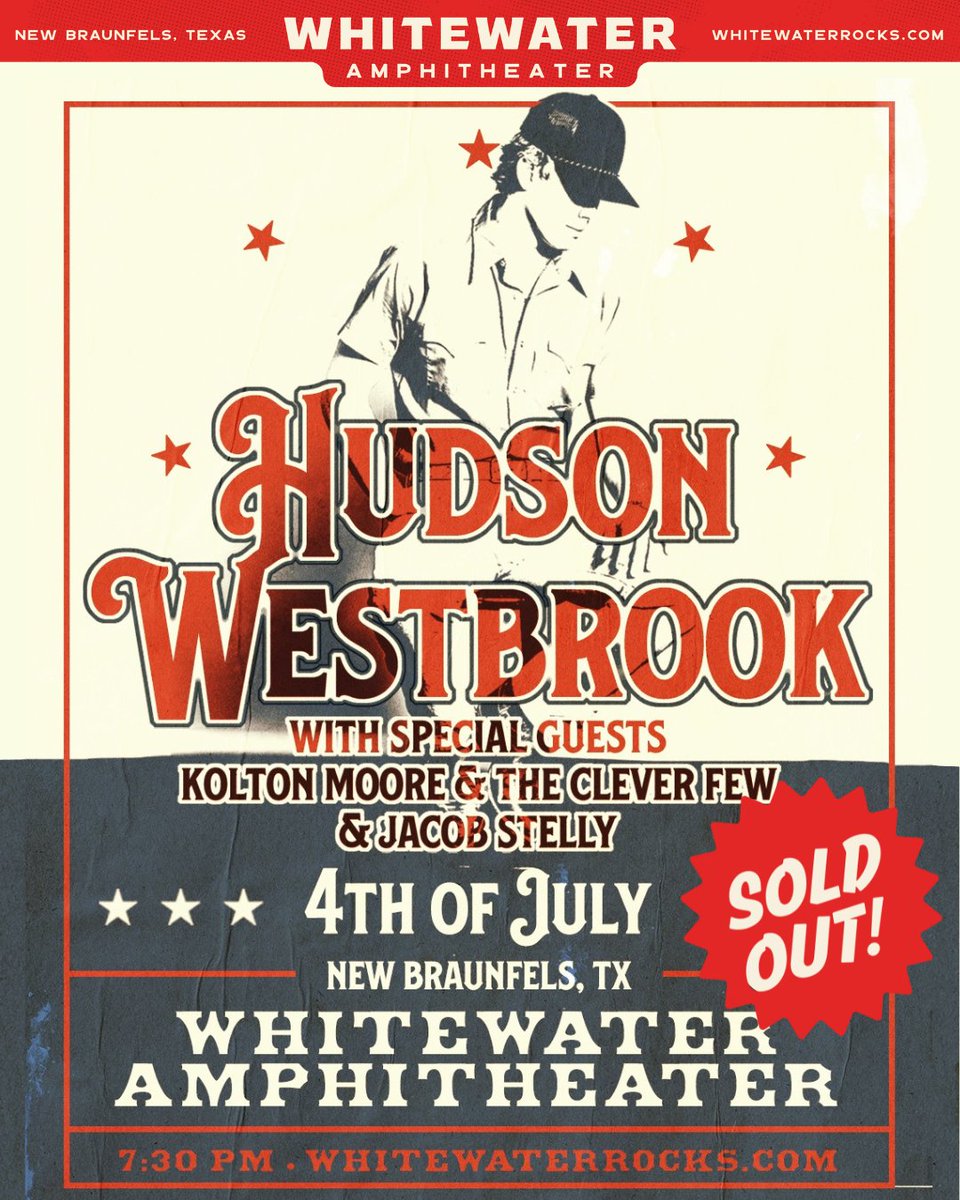 WhitewaterRocks's tweet image. 🚨SOLD OUT! 🚨 The @HudsonWMusic concert on July 4th is officially sold out!
Get ready for an unforgettable night. If you snagged a ticket, we’ll see you there! 🎆
#HudsonWestbrookLive #SoldOutShow #ConcertVibes