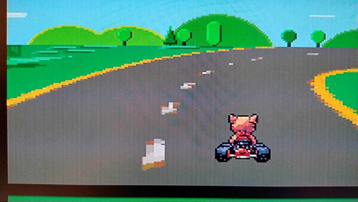 #SuperMicroKarting update:
Simple trick: trying to render the #mode7 ground using 2x1 pixels. This will allow also to spare half chunky pixel memory footprint. On stock #Amiga 1200 the render take 4 vertical blanks, equals to 12.5 fps.