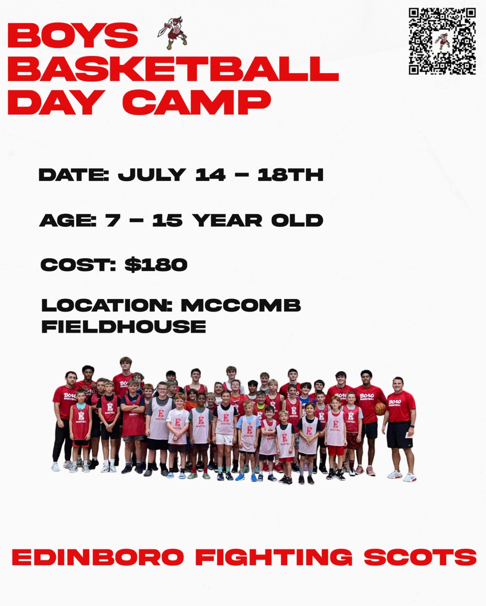🚨LESS THAN A MONTH AWAY🚨
EDINBORO BOYS BASKETBALL DAY CAMP

JULY 14-18

Make sure to book your spot at THE BORO Basketball Camp today!

More info and registration below:
secure.touchnet.net/C20630_ustores…
