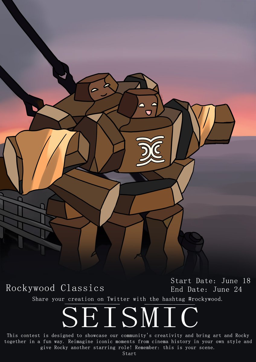 The Rockywood Classics art contest is officially live!!!!!

✔️Recreate an iconic movie scene with Rocky as the main character in your own unique style! 
✔️Submit your artwork from June 18–24 at seismic-art.systems.

Winners will be chosen through community voting, ensuring