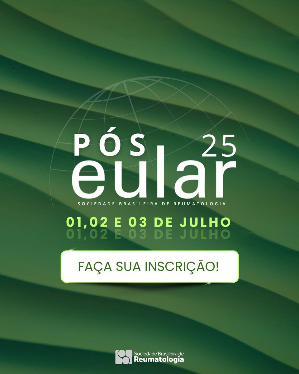 🔬 La Sociedad Brasileña de Reumatología te invita al evento Post-EULAR 2025, donde se presentarán los principales avances y discusiones del congreso.

📅 Del 1 al 3 de julio
🕢 19:30 (hora de Brasilia)
🌍 Subtítulos disponibles en español

🔗 Conoce la programación y realiza tu