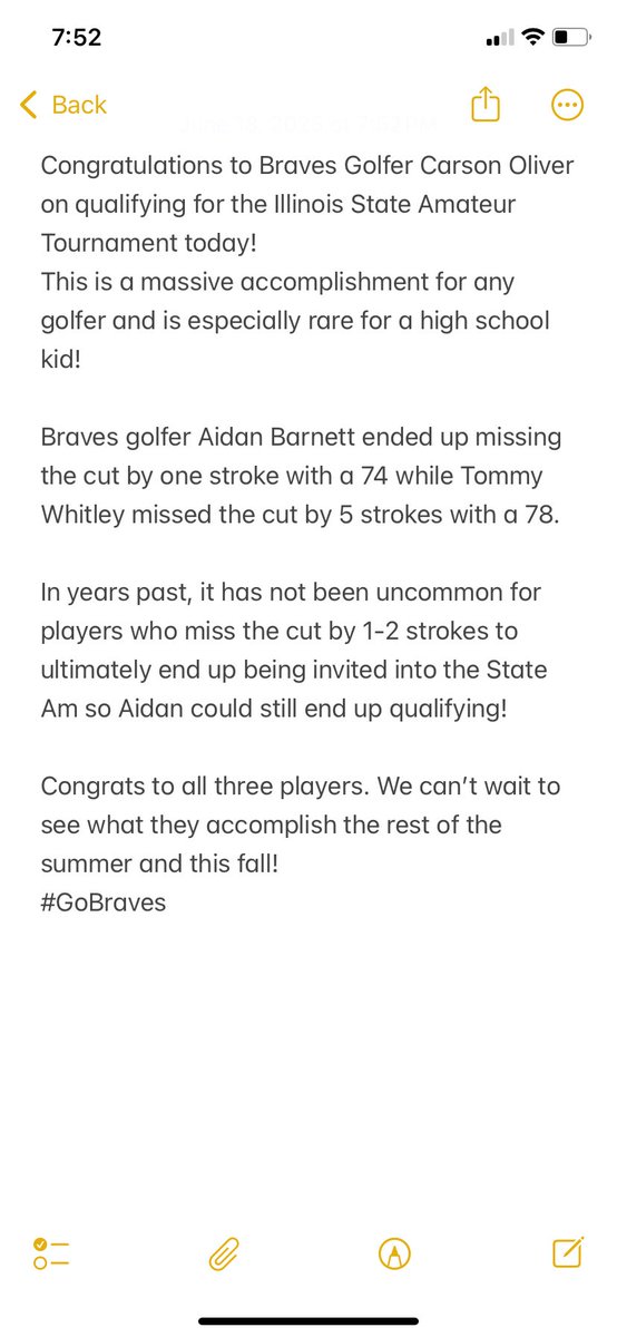 MTZBGolf's tweet photo. The Braves Golf team will be represented at the premier Amateur golf tournament in Illinois next month! https://t.co/EBplEF8RZn