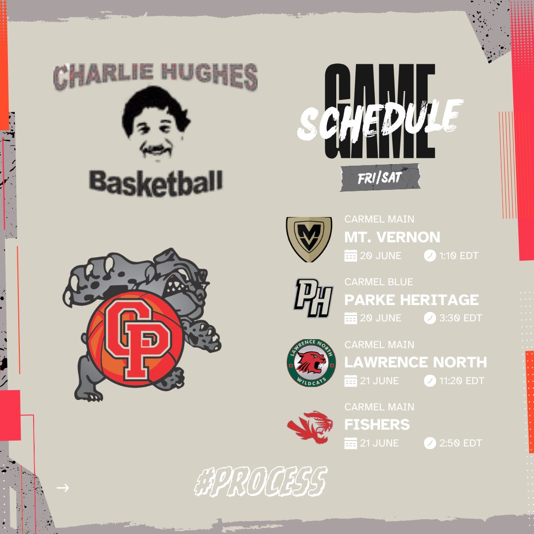 CPBulldogHoops's tweet image. CP is excited to play in the Charlie Hughes Shootout, the best high school team exposure event in the country. The Dogs will be taking on four teams who advanced to their respective semi-states this past season. All four games this weekend will be at Carmel High School. #Process