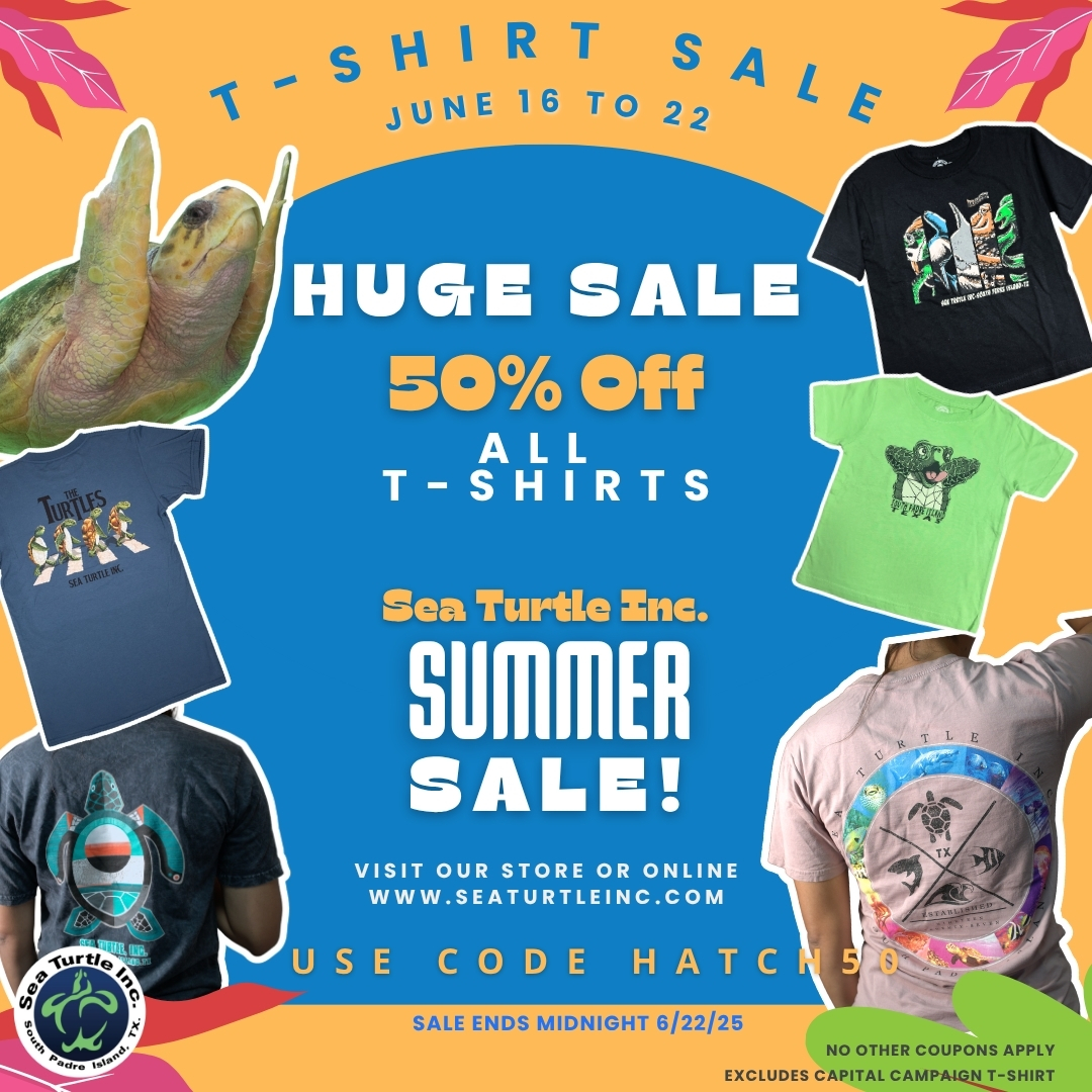 🐢👕 BIG NEWS, SEA TURTLE FANS!
Sea Turtle Inc. is having a 50% OFF t-shirt summer sale from 6/17/25 -6/22/25!

🛍️ Online use code HATCH50, or visit us in-store.
ow.ly/39Mc50W9jAk

This offer excludes memberships, adoptions, events, programs, and capital items.