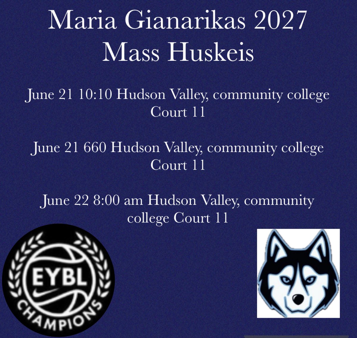 Maria (@mariaog05) on Twitter photo Here’s my schedule for the Gym Rat tournament this weekend! <a href="/MAHuskies_eycl/">Mass Huskies EYCL</a> <a href="/MassHuskies/">Mass Huskies</a> <a href="/CoachDwayneP/">Coach Pizzle</a> Here’s my schedule for the Gym Rat tournament this weekend! <a href="/MAHuskies_eycl/">Mass Huskies EYCL</a> <a href="/MassHuskies/">Mass Huskies</a> <a href="/CoachDwayneP/">Coach Pizzle</a>