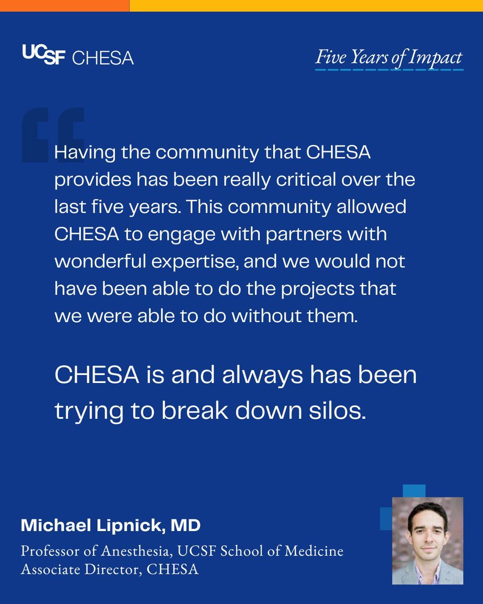 Center for Health Equity in Surgery & Anesthesia (@ucsf_chesa) on Twitter photo Dr. Michael Lipnick for #CHESAat5: "Academics & #GlobalHealth are hard... the community <a href="/UCSF_CHESA/">Center for Health Equity in Surgery & Anesthesia</a> provides has been critical & will be even more important." CHESA’s network breaks silos & enables vital work—especially in tough times. #HealthEquity #Collaboration #UCSF Dr. Michael Lipnick for #CHESAat5: "Academics & #GlobalHealth are hard... the community <a href="/UCSF_CHESA/">Center for Health Equity in Surgery & Anesthesia</a> provides has been critical & will be even more important." CHESA’s network breaks silos & enables vital work—especially in tough times. #HealthEquity #Collaboration #UCSF