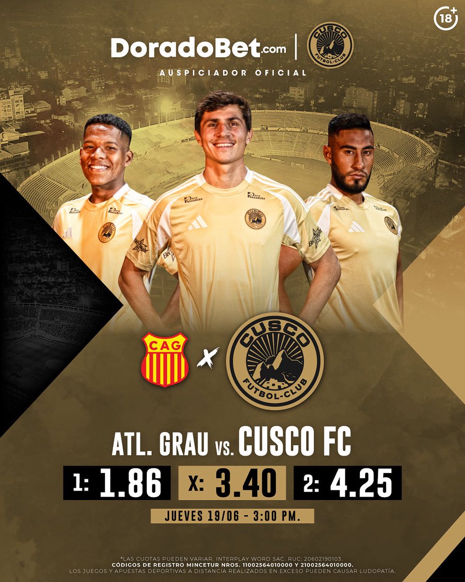 👊¡𝗖𝗢𝗡 𝗟𝗔 𝗠𝗜𝗦𝗠𝗔 𝗣𝗔𝗦𝗜𝗢́𝗡, 𝗖𝗨𝗦𝗖𝗢!💛

Vamos con todo para seguir en la pelea.  ¡Apostemos unidos por los ‘Guerreros Dorados’ con <a href="/doradobet/">Doradobet</a>!💪

👉bit.ly/34fPsYP

#Doradobet 
#SomosCusco