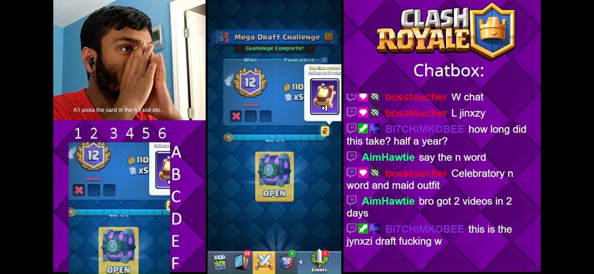 littleindianboi's tweet photo. Just beat a Mega Draft challenge with my chat picking all my cards! I hated every second of it lol #clashroyale #megadraft #twitch https://t.co/h0Iw7QlmC5