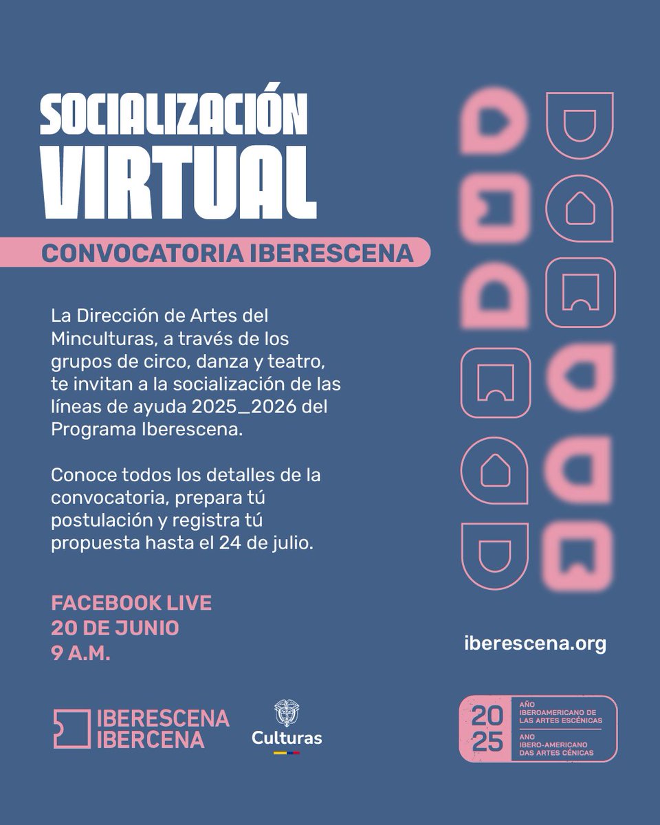 Tendremos un espacio de socialización de la convocatoria Iberescena que apoyará iniciativas vinculadas con proyectos de creación en residencia, coproducción de espectáculos de artes escénicas y de programación de festivales y espacios escénicos a desarrollarse a lo largo del