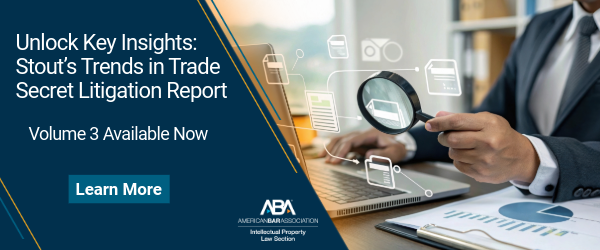 Stout’s Trends in Trade Secret Litigation Report – Volume 3 analyzes over 9,600 federal cases (2017–2022), revealing:

✅ 81% plaintiff success rate
✅ Rising damages awards
✅ Key trends in business relationships &amp; design secrets
Access the report at: tinyurl.com/5fusb4f7