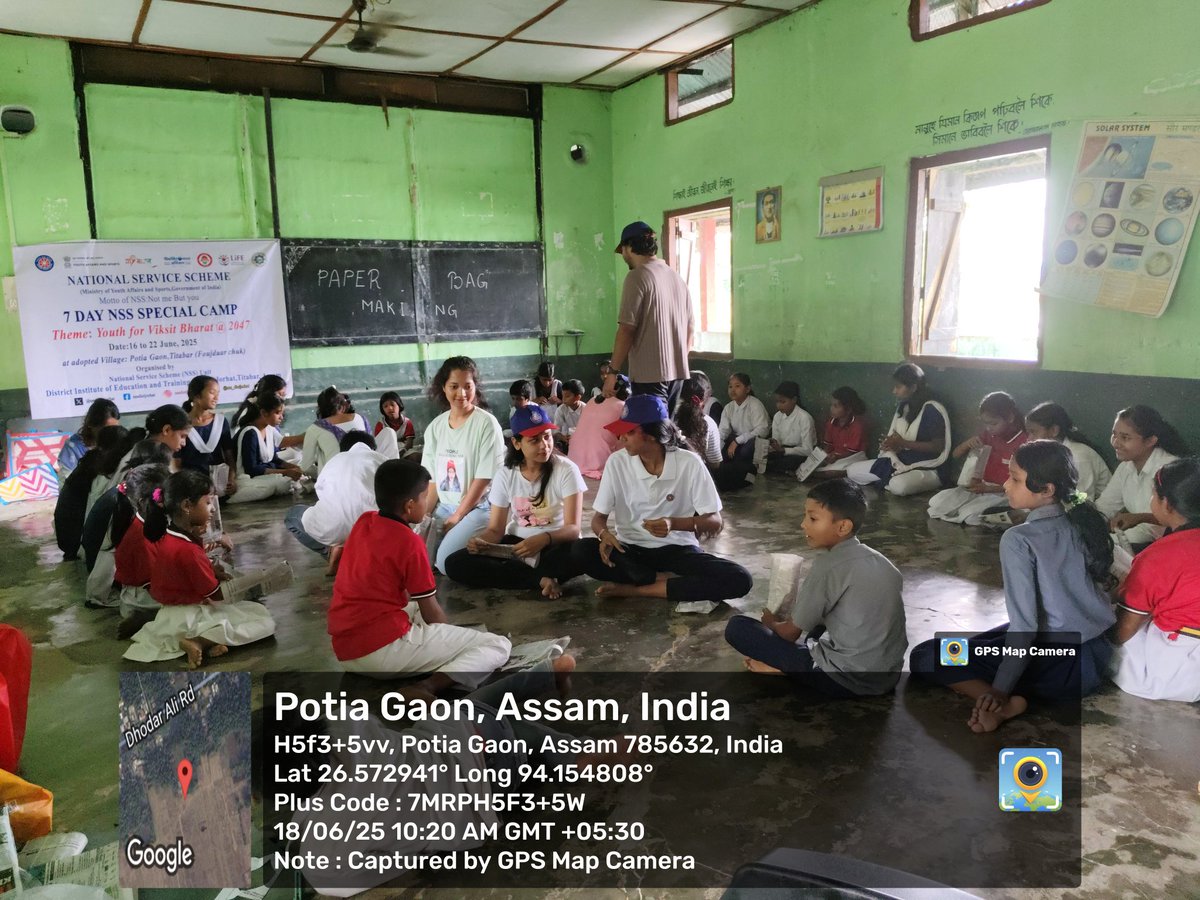 nss_dietjorhat's tweet image. ♻️ Paper Bag-Making Drive | NSS Special Camp,on Day 3 of activity: 3 (18 June 2025), NSS Volunteers and community children prepared 60 eco-friendly paper bags to spread awareness against plastic use.(1/2)
#ViksitBharat2047 #SayNoToPlastic #EcoFriendlyInitiative