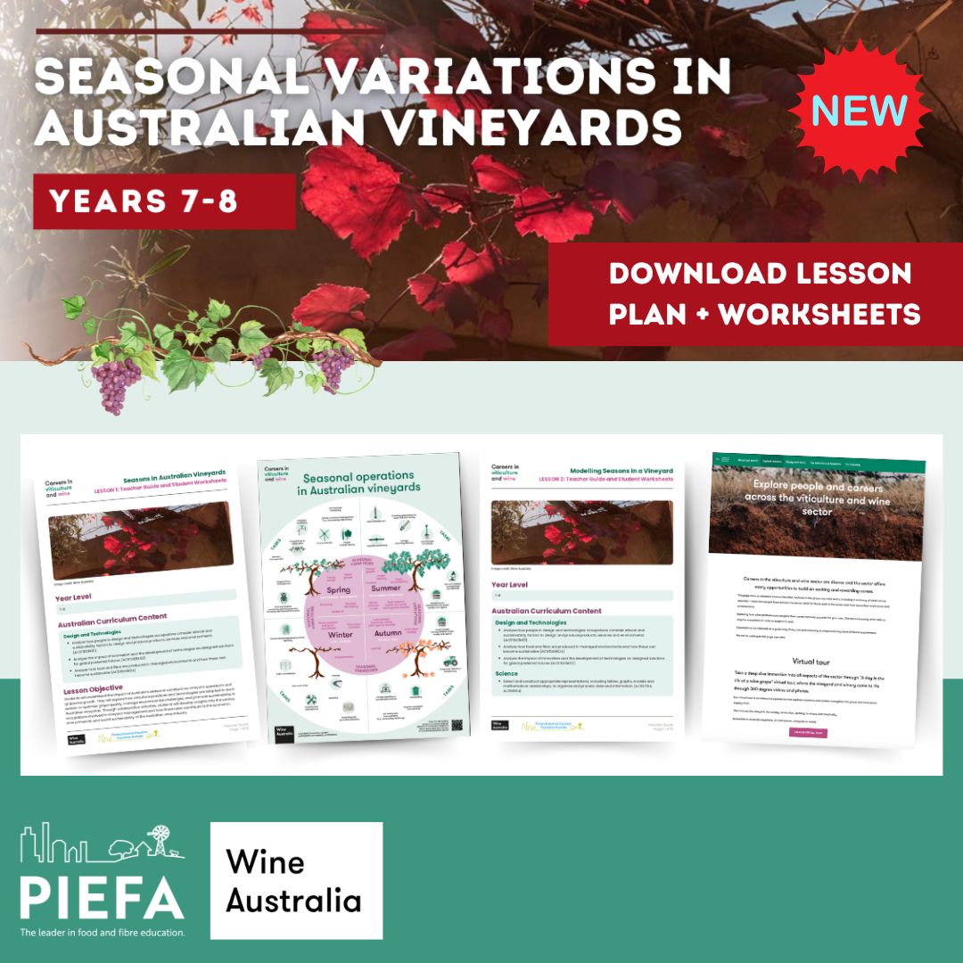 PIEFA (@ozpief) on Twitter photo ๐ NEW RESOURCE ALERT! Explore vineyard seasons with your students! ๐ฑ
#PIEFA and <a href="/wine_australia/">Wine Australia</a> have launched an exciting new classroom resource bringing Australiaโs #viticultureindustry to life for Years 7โ8 (Science + Design + Tech)
๐ Download buff.ly/nG8MIJs ๐ NEW RESOURCE ALERT! Explore vineyard seasons with your students! ๐ฑ
#PIEFA and <a href="/wine_australia/">Wine Australia</a> have launched an exciting new classroom resource bringing Australiaโs #viticultureindustry to life for Years 7โ8 (Science + Design + Tech)
๐ Download buff.ly/nG8MIJs