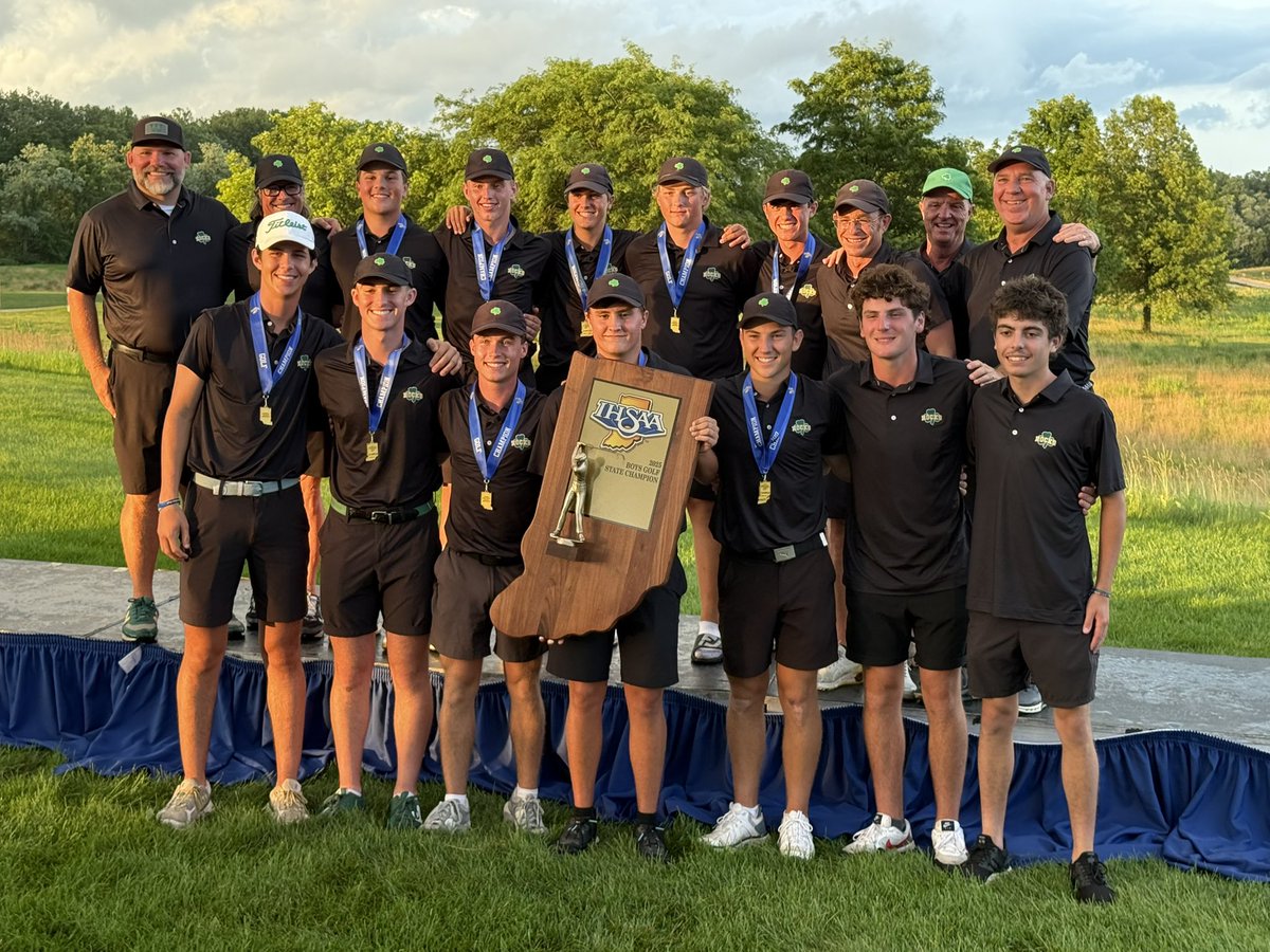 RichTorres23's tweet photo. Westfield wins state in record fashion! @rocksathletics
*Rocks shoot record, 36-hole score (568) to win 4th state title.
*Will Harvey becomes 1st WHS boys individual state champ &amp; ties record w/135 (36 holes)
*Rocks set 18-hole record with 280
*WHS sets margin victory mark (30) https://t.co/mIT688m277
