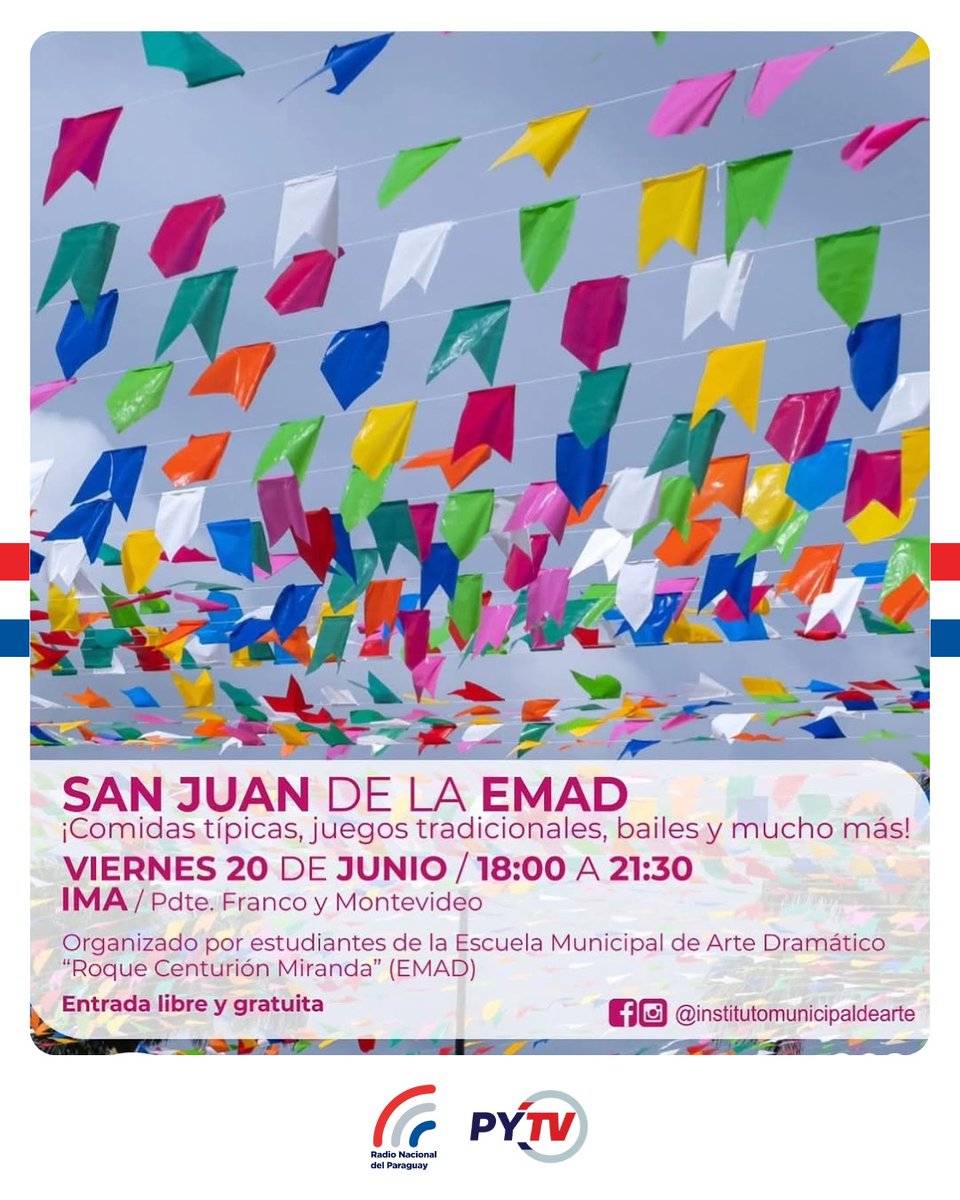 Radio Nacional FM (@951fm_nacional) on Twitter photo 🔥 📅LA AGENDA QUE NECESITAS
🔥💥Fiestas de San Juan en Asunción
😏🤤Comidas típicas, juegos tradicionales y música para compartir, en distintos puntos de la ciudad 🤩
👉Mirá dónde serán las próximas fiestas de San Juan y ¡sumate!, organizan la <a href="/AsuncionMuni/">Municipalidad de Asunción</a> <a href="/CulturaAsu/">CulturaAsu</a> 🔥 📅LA AGENDA QUE NECESITAS
🔥💥Fiestas de San Juan en Asunción
😏🤤Comidas típicas, juegos tradicionales y música para compartir, en distintos puntos de la ciudad 🤩
👉Mirá dónde serán las próximas fiestas de San Juan y ¡sumate!, organizan la <a href="/AsuncionMuni/">Municipalidad de Asunción</a> <a href="/CulturaAsu/">CulturaAsu</a>