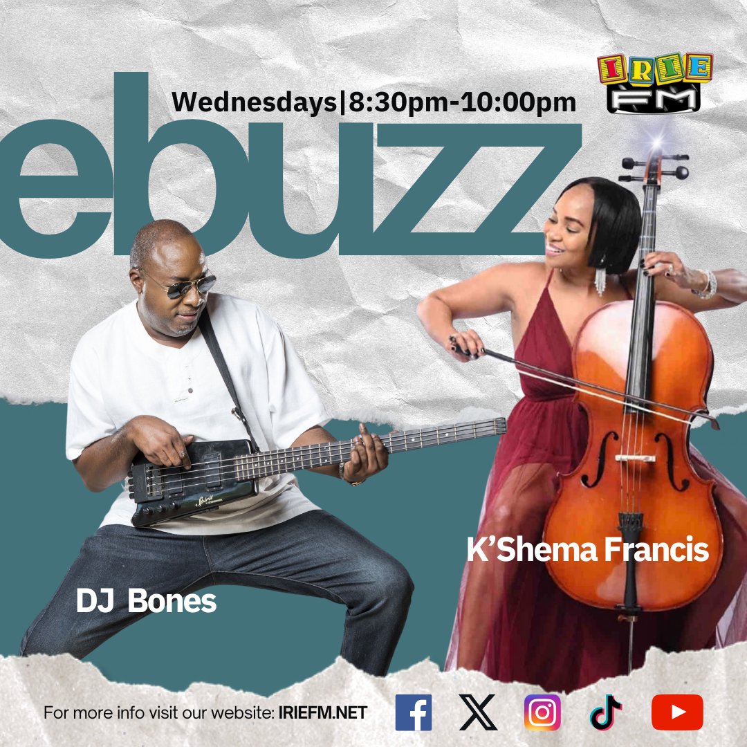 IRIE_FM's tweet photo. It's time for the Entertainment Buzz!! #EBUZZ This and every Wednesday at 8:30PM! Tune in for an exciting programme hosted by @KshemaF @DJBonesJa! #IRIE #107FM! https://t.co/3Mm1Fnk3Rh