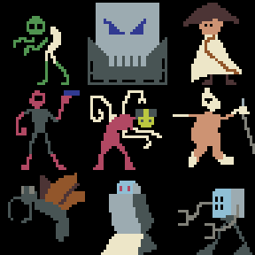 Prática pixel art 18/06:

Fiz uma tabela 96x96, deu pra fazer 9 desenhos de 32x32. Fiz alguns personagens.

#pixelart #aseprite #characterdesign