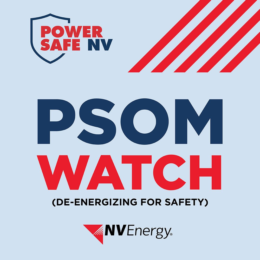 ⚠️Due to extreme fire danger forecasts and Red Flag Warning across northern Nevada, we have issued a Public Safety Outage Management (PSOM) WATCH from approximately 12 p.m. to 8 p.m. on Friday, June 20th, in the following PSOM zones 

East Elko
Elko
Glenbrook

⚡A PSOM WATCH