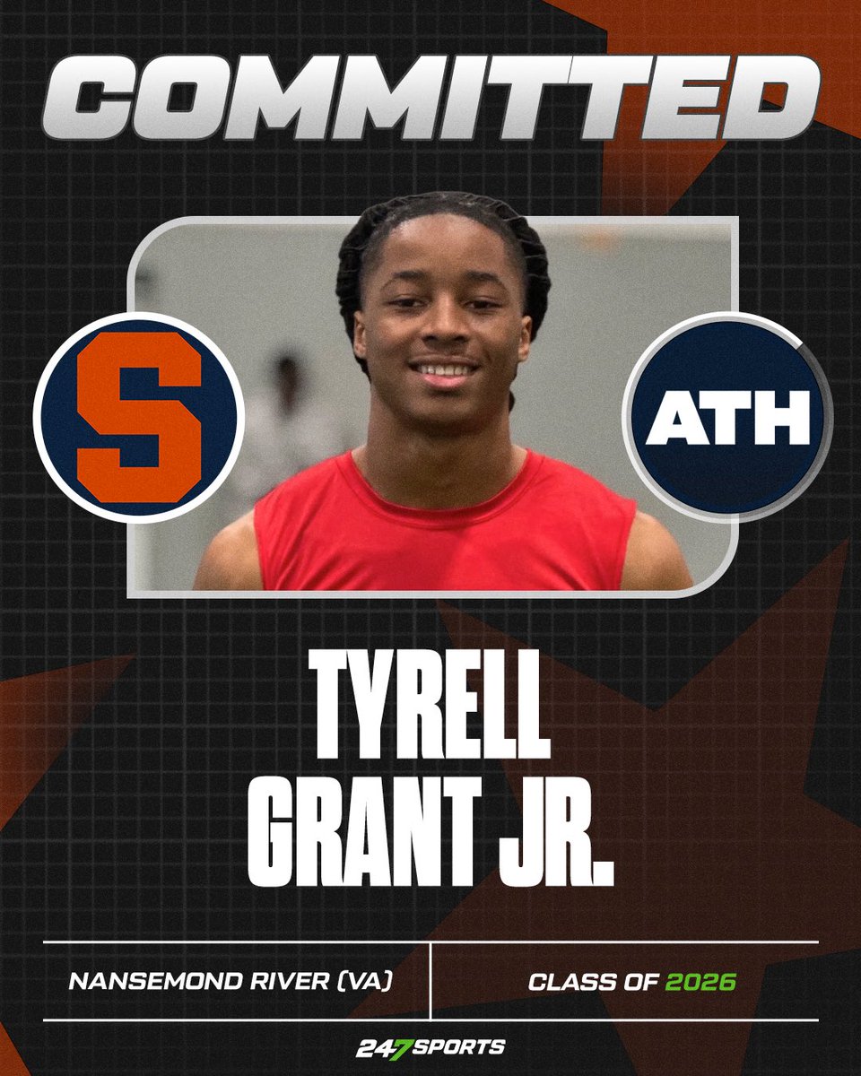 Mike McAllister (@mcallistermike1) on Twitter photo BREAKING: 2026 ATH Tyrell Grant (<a href="/tyrellgrantjr/">Tyrell Grant Jr QB1/ATH</a>) has committed to Syracuse football. Details in the link below.
🔗: 247sports.com/college/syracu… BREAKING: 2026 ATH Tyrell Grant (<a href="/tyrellgrantjr/">Tyrell Grant Jr QB1/ATH</a>) has committed to Syracuse football. Details in the link below.
🔗: 247sports.com/college/syracu…