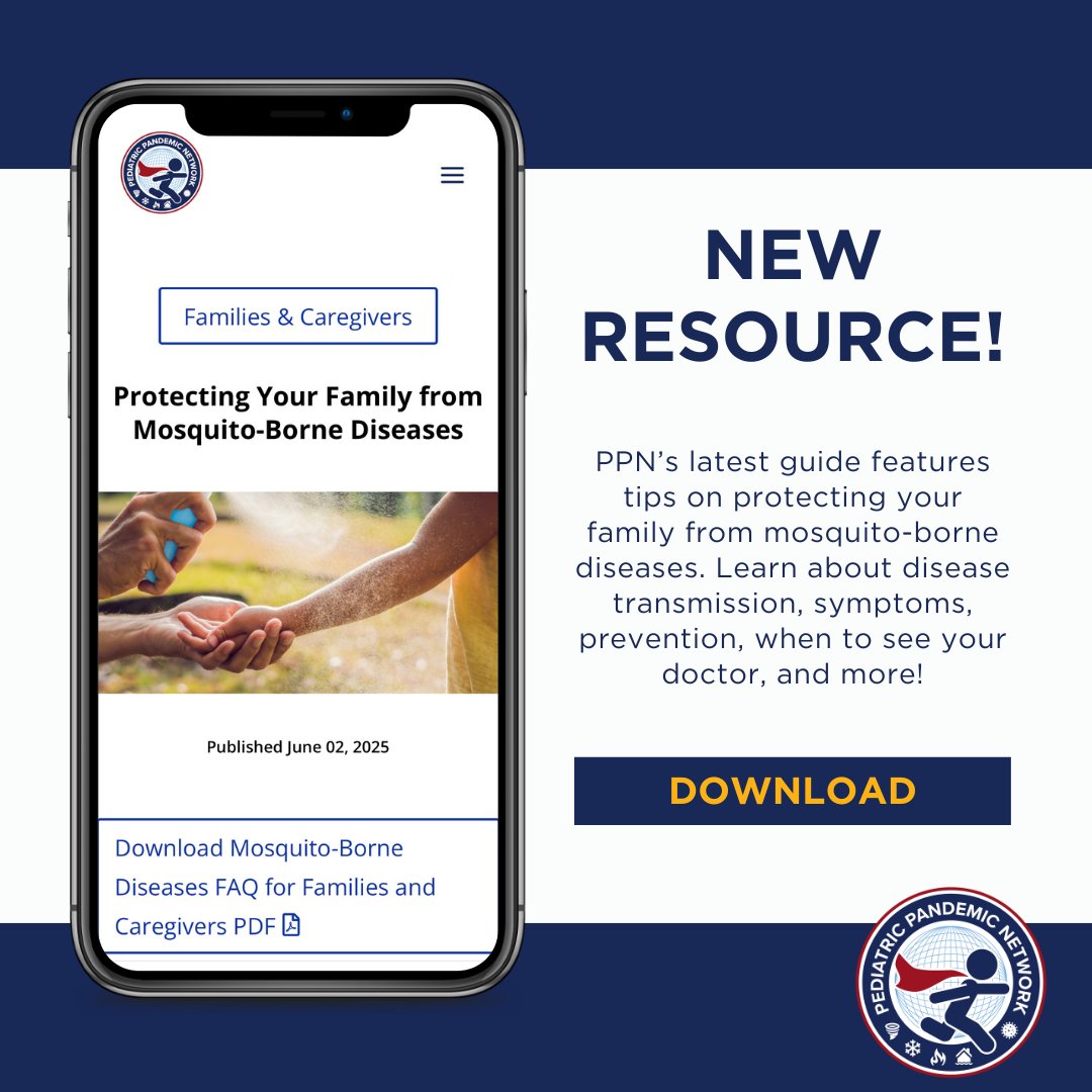 Summer is here—and so are mosquito-borne illnesses like West Nile and dengue. Learn how to spot symptoms and keep kids safe in this quick FAQ: tinyurl.com/4c5mxfz5 #MosquitoPrevention #PediatricPreparedness #PPNStayReady