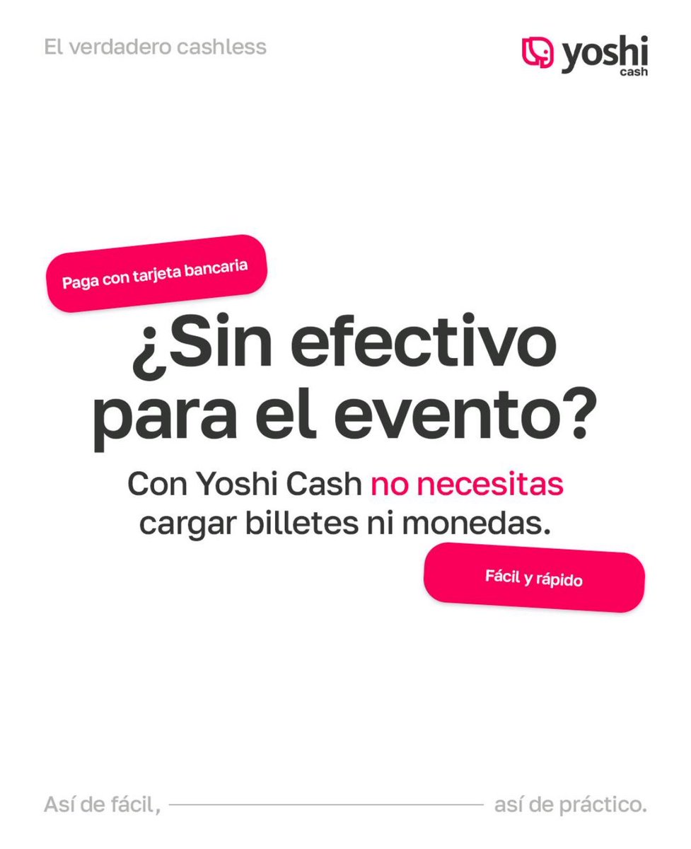 Efectivo ❌
Yoshi Cash ✅

Olvídate de cargar efectivo, no lo necesitarás. 🙂‍↔️

#ElVerdaderoCashless
