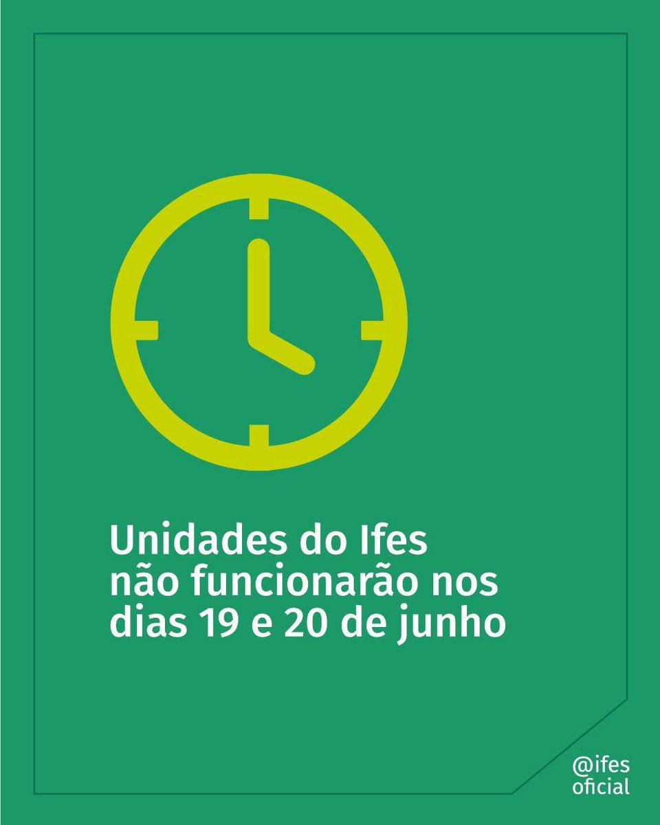 De acordo com portaria ministerial (MGI Nº 9.783, de 27 de dezembro de 2024), quinta (19) e sexta-feira (20) são ponto facultativo. Por essa razão, as unidades do Ifes não funcionarão nesses dias.

O funcionamento e atendimento das unidades retorna normalmente dia 23.
