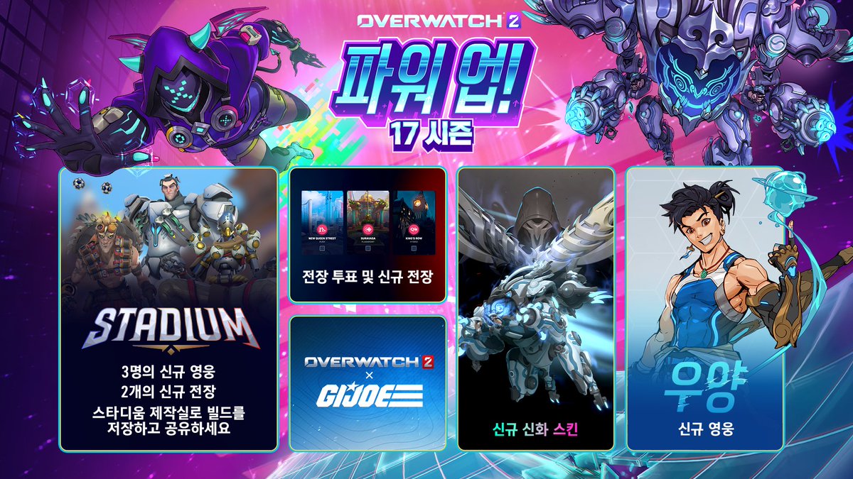 ⚡17시즌: 파워 업! 새로운 전장이 펼쳐집니다⚡

🏟️ 시그마, 정크랫, 젠야타가 스타디움에 출전
🗺️ 신규 플래시포인트 전장: 아틀리스
🫡 오버워치 2 ✕ G.I. Joe 콜라보
🌊 우양 신규 영웅 사전 체험

6월 25일부터, 모든 것이 파워 업! 됩니다 🔥
#오버워치2 #파워업