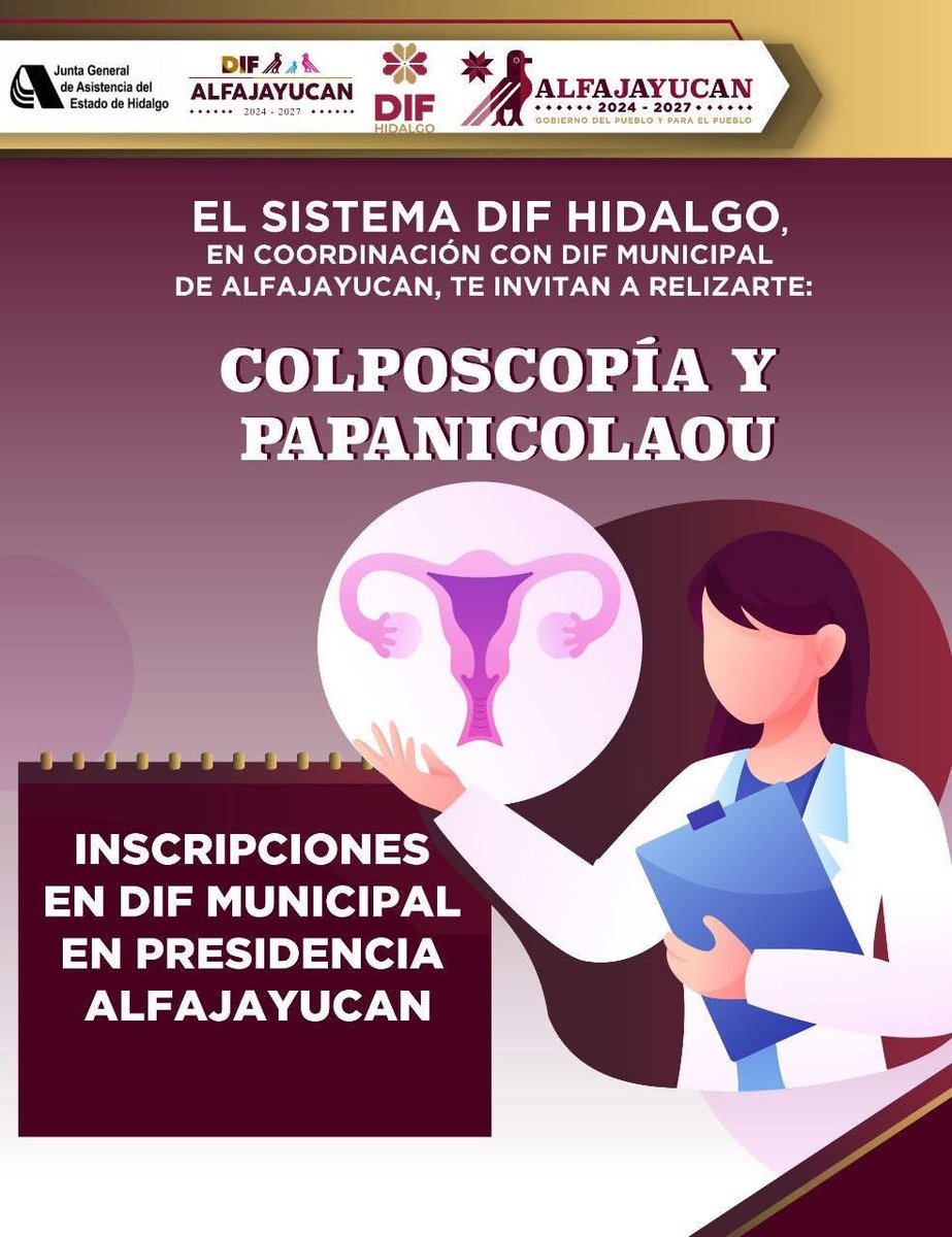 El Gobierno Municipal de #Alfajayucan, encabezado por Julio Agustín Cruz Tovar, te invita a cuidar tu salud.

📅Registro del 18 al 20 de Junio.
🕛Horario: 8:00 a 16:00
🔺️Cupo limitado.

Requisitos:
-INE vigente.
-CURP actualizado.
-Comprobante de domicilio el más reciente.