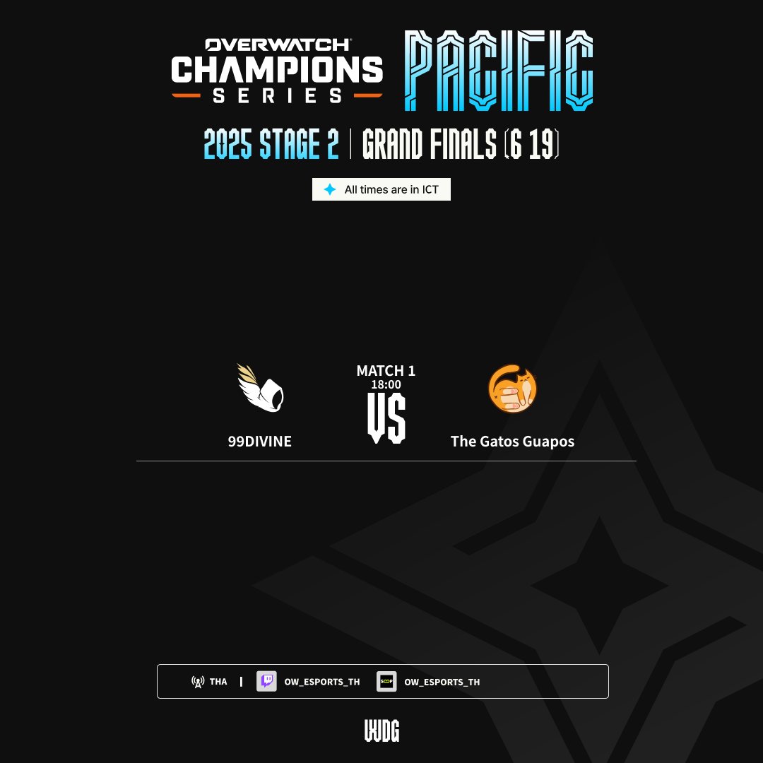 The Pacific journey comes to an end!
Who will be the first to clinch a spot at the #EWC2025 ?
🏆 99DIVINE vs The Gatos Guapos
📅 June 19 | 🕕 18:00 ICT
🎥 Live on twitch.tv/OW_ESPORTS_TH

Don’t miss the OWCS Pacific Stage 2 Grand Finals — it all goes down tonight!
#OWCS