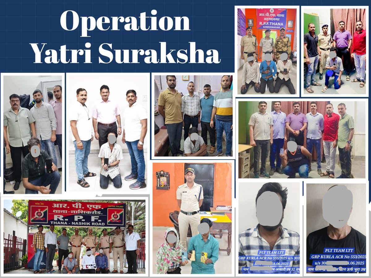 RPFCR's tweet photo. #OperationYatriSuraksha  
"रेल यात्रा मे सुरक्षा, #RPF की है प्रतिबद्धता"

दिनांक 18.06.2025 को मध्य रेल के विभिन्न ट्रेनों तथा स्टेशनो से यात्रियो के 17 मोबाइल फोन सहित कुल  कीमत ₹3,16,307/- के सामान की चोरी करने वाले 15 आरोपियों  को #RPF द्वारा पकड़कर अग्रिम कार्यवाही हेतु संबन्धित जीआरपी  को सुपुर्द किया गया।
@RPF_INDIA  @Central_Railway