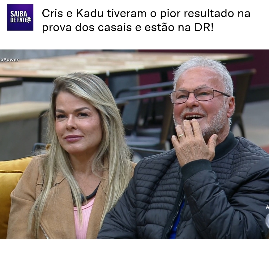 Saibadefato's tweet photo. Cris e Kadu tiveram o pior resultado na
prova dos casais e estão na DR!  #PowerCoupleBrasil #votaçãopower https://t.co/ZLLLRNPVlI