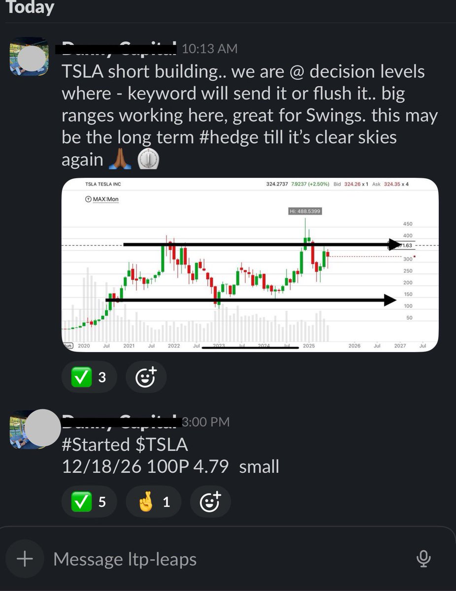 Stickee_Ickee's tweet image. Opened some $TSLA 100Puts into end of 2026 today.. can still push to top of channel but figured I’d get a head start on some hedgies. Channels are when price trades in a range, short the tops take profit @ lower channels and vice versa till price breaks out▶️🔁 #RangeTrading💎