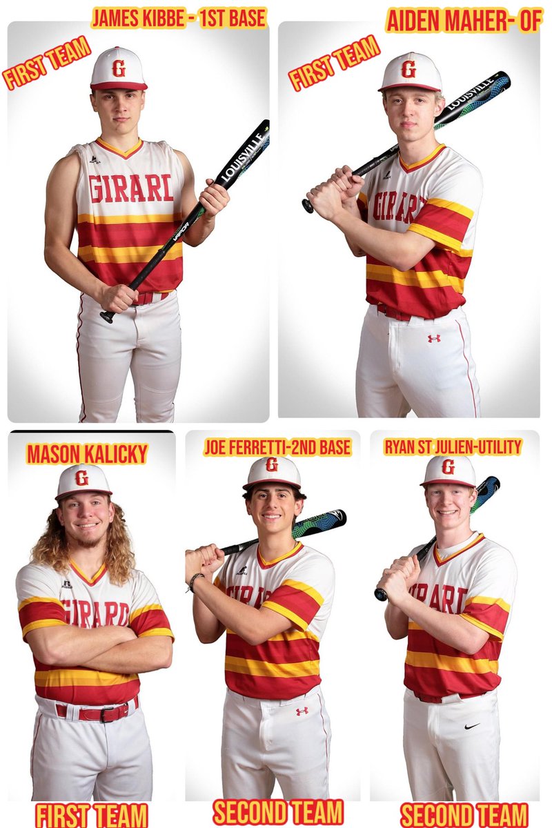 ⭐️ JAMES KIBBE - First Team All Region-First Base ⭐️ 

⭐️ AIDEN MAHER-First Team All Region-OF ⭐️ 

⭐️ MASON KALICKY-First Team All Region-OF 

Second Team:
⭐️ JOE FERRETTI-Second Team All Region- Junior-2nd Base 

⭐️ RYAN ST JULIEN
<a href="/JohnTramontano/">John Tramontano</a> 
<a href="/GirardSD/">Girard School District</a>