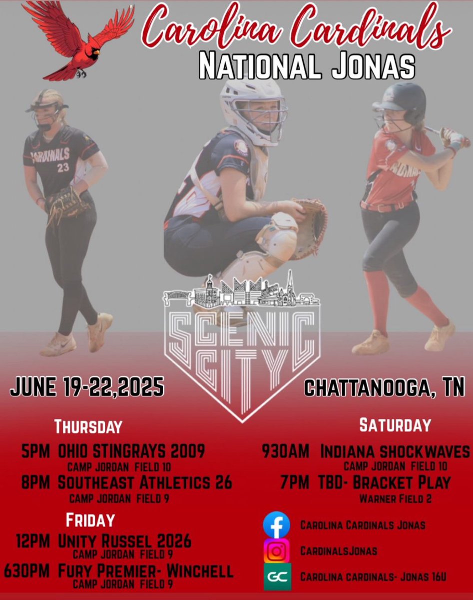 Another great weekend coming soon!! <a href="/jonas_cardinals/">Carolina Cardinals Chandler / Coach Jonas</a> 
<a href="/GWUSoftball/">Gardner-Webb Softball</a> <a href="/UMOSoftball/">Mount Olive Softball</a> <a href="/CofCSoftball/">Charleston Softball</a> <a href="/CoastalSoftball/">Coastal Carolina SB</a> <a href="/LRSoftball/">Lenoir-Rhyne Softball</a> <a href="/USCBSoftball/">Sand Shark Softball</a> <a href="/UNCSoftball/">Carolina Softball</a> <a href="/louisburg_sb/">Louisburg College SB</a> <a href="/WoffordSoftball/">Wofford Softball</a> <a href="/GCRhinosSB/">Gaston College Softball</a>
