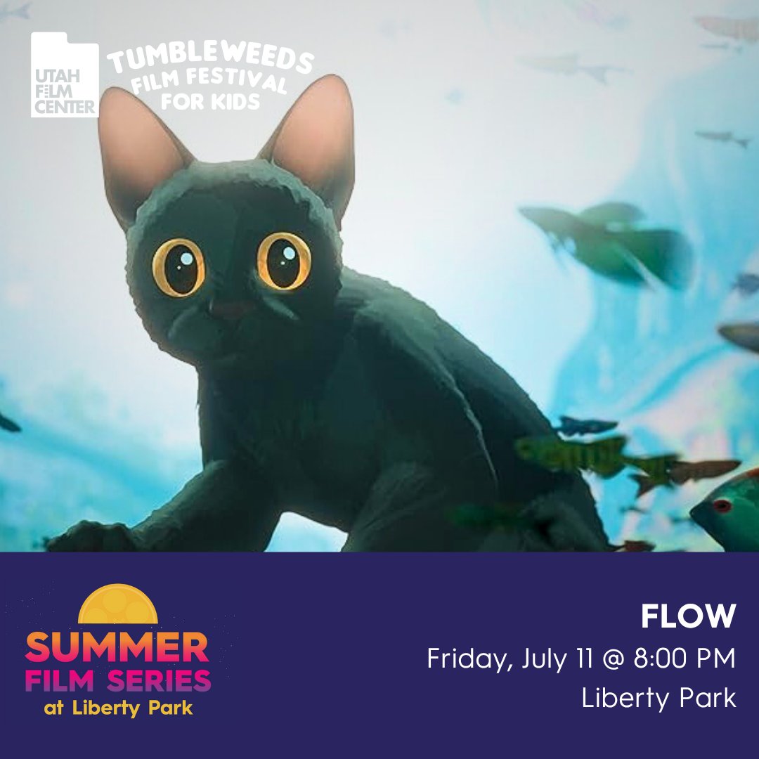 UtahFilmCenter's tweet image. Coming next month! Our first #SOFS2025 film is Oscar-winning FLOW, presented in association with our Tumbleweeds Film Festival for Kids! Preceded by short film THE MAGIC FLASHLIGHT.

🗓️ Friday, July 11 @ 8pm
📍 Liberty Park in SLC
🎟️ RSVP: utahfilmcenter.org/outdoor
#UtahFilmCenter
