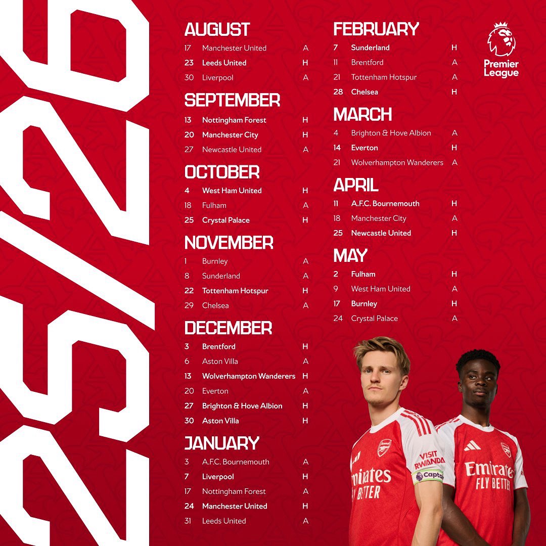 And just like that, we’re back! The 25/26 Premier League fixtures are out, and ticketing lotteries open next week! 🎟️🤞

Sign up or renew your AA membership &amp; stay tuned for details! COYG! 🔴⚪️

arsenalamerica.com/become-a-membe…

#Arsenal #ArsenalFC #TheArsenal #AFC #COYG #UTA #AFCUSA