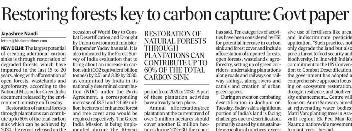 Destroy natural forests for profit, then replant monocultures in the name of CSR and carbon sinks. Restoration shouldn't be a PR campaign, it should start with NOT destroying in the first place. Forests aren’t plantations. #Greenwashing #ForestRights

<a href="/byadavbjp/">Bhupender Yadav</a> <a href="/NayabSainiBJP/">Nayab Saini</a>