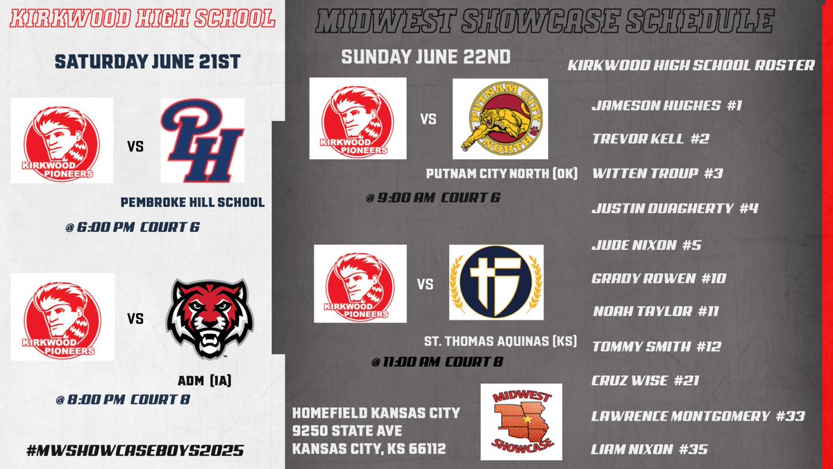 Looking forward to the opportunity for the boys to compete against some tough teams this weekend <a href="/MW_Showcase/">Midwest Showcase</a> Thank you  <a href="/MbcaCoaches/">MBCA</a>. #NCAALive, #WTW, #KHSPioneers
