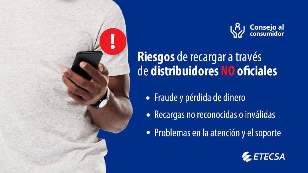 Solo los distribuidores oficiales son capaces de garantizar la protección de los datos personales y financieros de los clientes, así como respaldo y soporte ante algún problema técnico. Consulte los distribuidores oficiales de la Empresa en etecsa.cu.
<a href="/ETECSA_Cuba/">ETECSA</a>