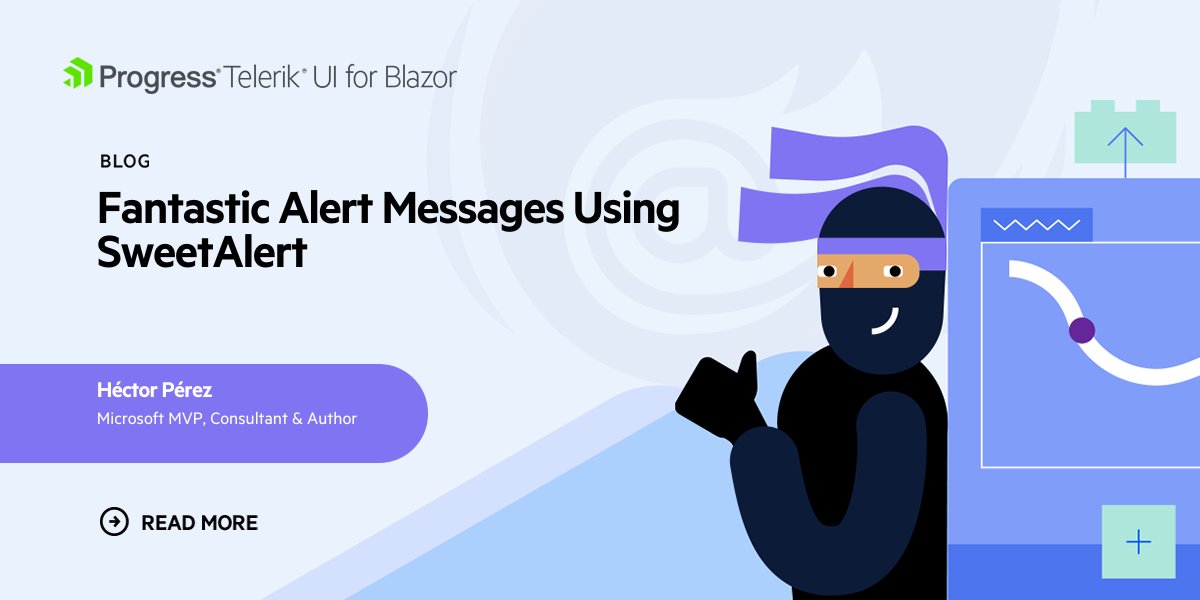 Progress Telerik (@telerik) on Twitter photo Time to make your #Blazor alerts truly sweet! 🍬
Check out <a href="/hprez/">Héctor Pérez</a>'s super-easy guide on using SweetAlert2—a powerful & beautiful replacement for traditional #JavaScript alerts!
Dive in & learn how to customize them to fit your app's unique style: prgress.co/44hS2JX Time to make your #Blazor alerts truly sweet! 🍬
Check out <a href="/hprez/">Héctor Pérez</a>'s super-easy guide on using SweetAlert2—a powerful & beautiful replacement for traditional #JavaScript alerts!
Dive in & learn how to customize them to fit your app's unique style: prgress.co/44hS2JX
