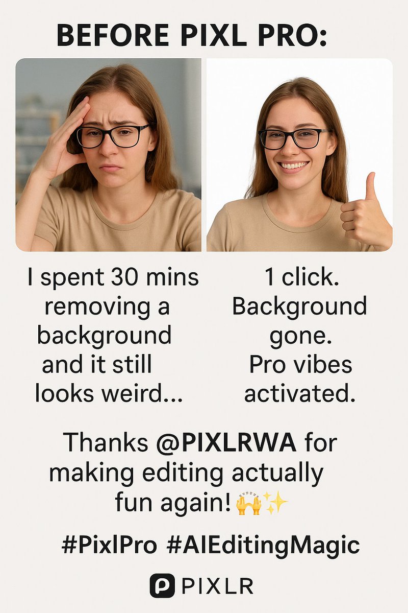 if4728927's tweet image. Editing used to be a headache… until I met Pixl Pro. 😎
1-click background removal? Yes please!
Huge shoutout to @PIXLRWA for making it effortless and fun!
#PixlPro #AIEditingMagic #ContentCreationMadeEasy